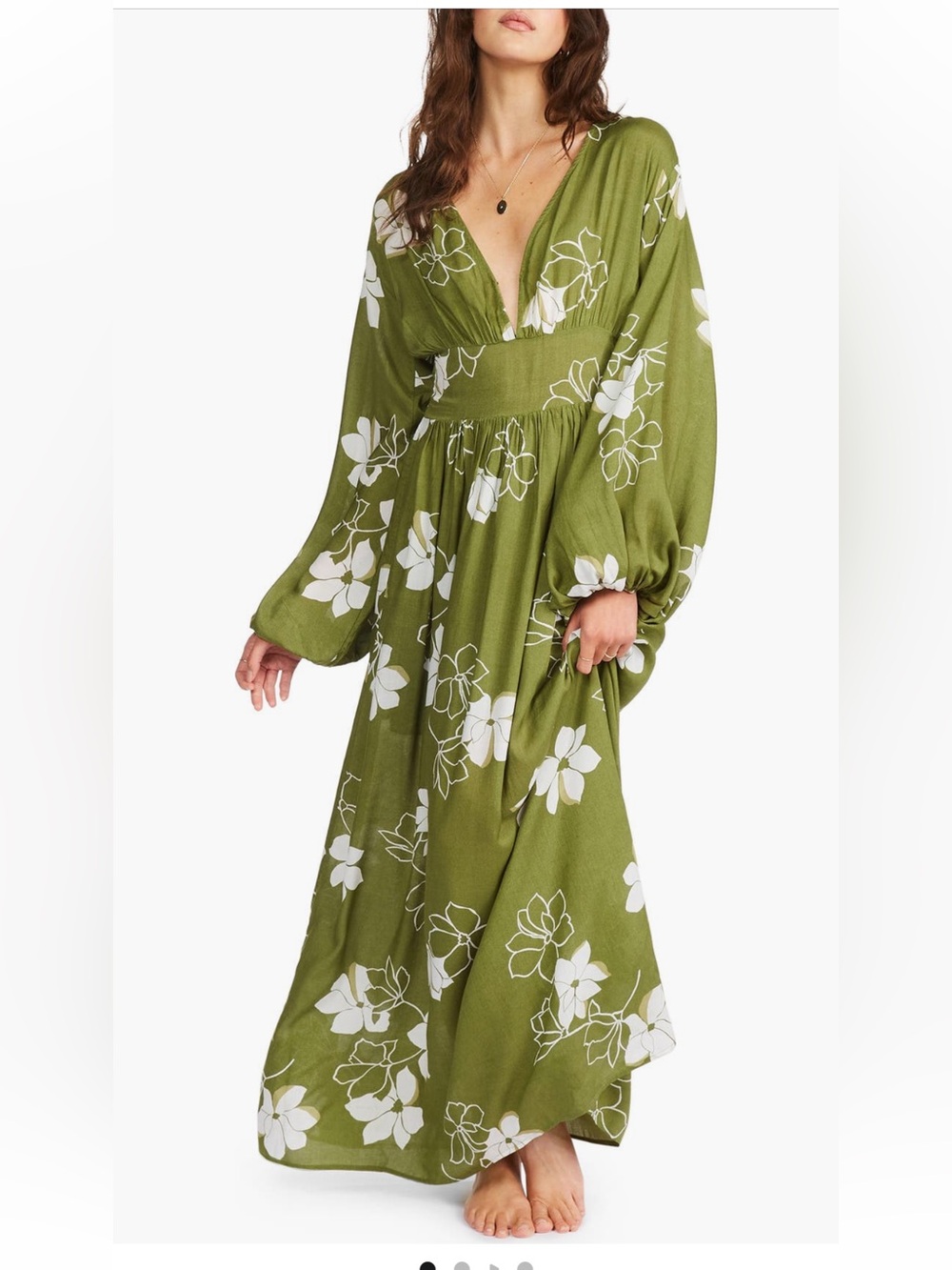 Billabong Olive Green Floral V-Neck Maxi Dress